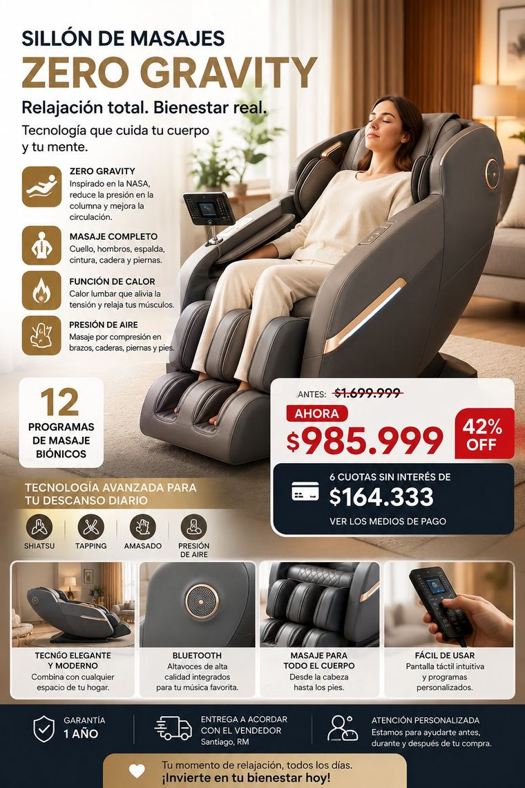 Sillón de Masaje Premium Zero Gravity ALDISCO