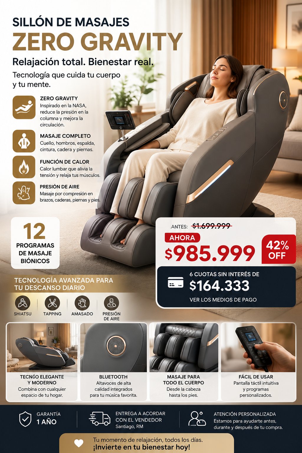 Sillón de Masaje Premium Zero Gravity ALDISCO
